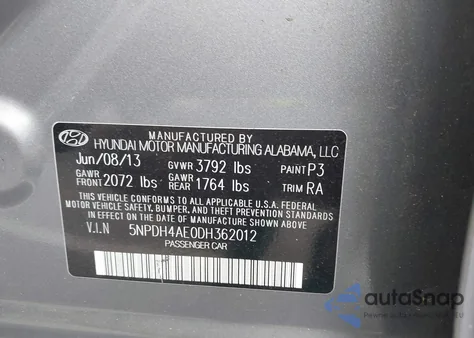 2013 Hyundai Elantra Gls from USA, damaged, VIN 5NPDH4AE0DH362012